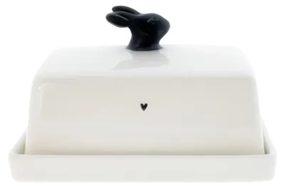 Produktbild von Butterdose BUNNY mit Hase weiß schwarz 12x14,5cm Keramik Bastion Collections