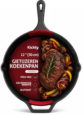 Produktbild von Gusseiserne Grillpfanne Grillplatte Bratpfanne - 30,5 cm - Vorgewürzt - Schwarz - Für alle Herdarten