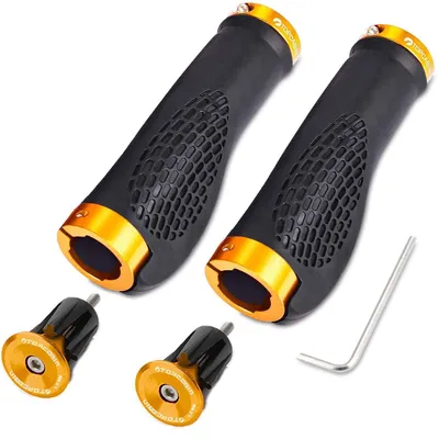 Obrázok produktu pre Ergonomické rukoväte na bicykel s dvojitým uzamykacím systémom, hliník, zlatá farba, 130 mm