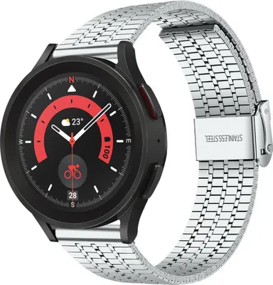 Produktbild von Strap-it Edelstahlarmband - Kompatibel mit Samsung Galaxy Watch 5 Pro Armband Ersatzarmband Edelstahl - Verstellbarer Verschluss - Hochwertiges Material - für Smartwatch 20mm Armband Silber