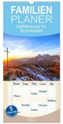 Obrázok produktu pre Familienplaner 2027 - Gipfelkreuze im Sonnenlicht mit 5 Spalten (Wandkalender, 21 x 45 cm) CALVENDO