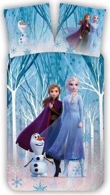 Immagine prodotto di Disney Frozen, biancheria da letto per bambini, biancheria da letto per bambini, Anna, Elsa e Olaf nella foresta incantata, piumone 100 x 135 + cuscino 40 x 60 cm 100% cotone