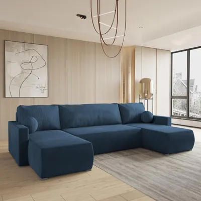 Produktbild von Masseno Ecksofa TESSUN mit Schlaffunktion U-Form, Sofa mit Bettkasten, Wohnzimmersofa, Couch, Soffa, Bettsofa, Couchgarnitur- Blau, POSO 05 + KRONOS 05
