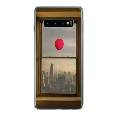 Produktbild von MuchoWow® Handyhülle Schutzhülle Hülle für Samsung Galaxy S10 Roter Ballon fliegt an Fenster in New York vorbei Silikon Softcase Handy Hülle - Handytasche