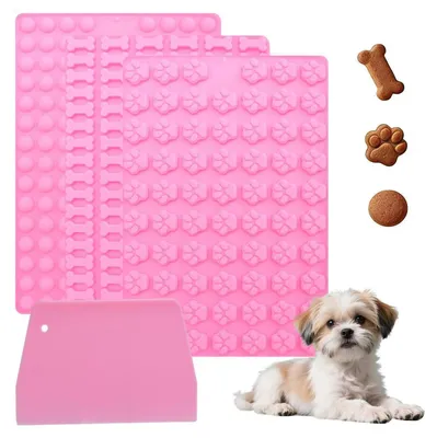 Immagine prodotto di Set di 3 biscotti per cani Backmatte, in silicone, a forma di osso, zampa e punto, antiaderenti e resistenti al calore