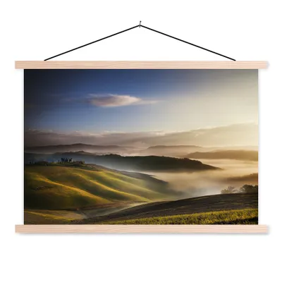 Produktbild von MuchoWow® Textilposter Toskana - Nebel - Landschaft 60x40 cm mit holzfarbenen Rahmen - Bilder