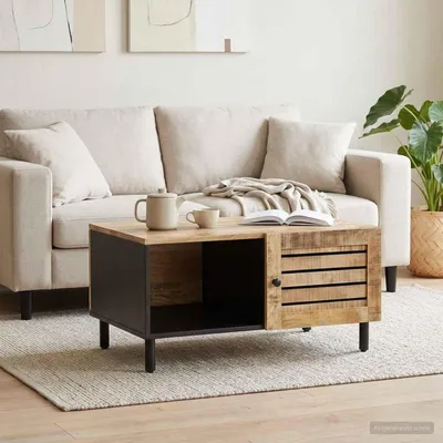 Imagen del producto de Maison Exclusive - Mesa de centro de madera maciza de mango, color natural, 80 x 50 x 40 cm