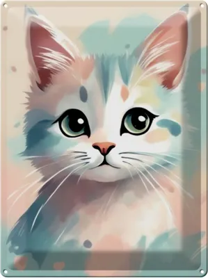 Produktbild von Blechschild Katze pastell, Größe: 40 x 30 cm, Blechschilder Deko Katzen, Farbspektakel 2