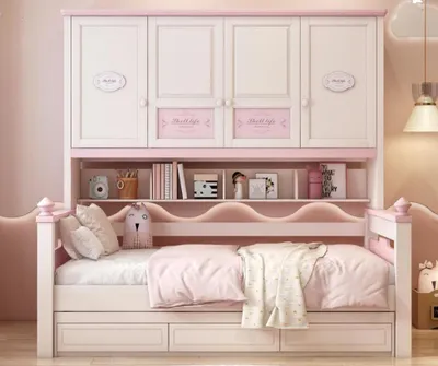 Obrázek produktu pro Kinderbett mit Stauraum Bett Design Komfortbett mit Hängeschränken Einzelbett