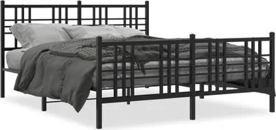 Zdjęcie produktu dla Maison Exclusive – rama łóżka z zagłówkiem i podnóżkiem, metalowa, czarna, 150 x 200 cm