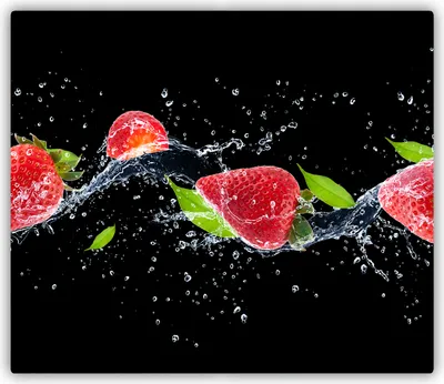 Produktbild von Tulup Glas Herdabdeckplatte Glaskeramikkochfeld-Abdeckung Spritzschutz Glasabdeckplatte Kochplattenabdeckung und Schneidebrett - Einteilig - 60x52 cm Erdbeeren und Wasser