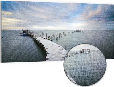Produktbild von DEQORI Hybrid Leinwand Bild 100x50 cm 'Stiller Steg' Wandbild Glas flach modern