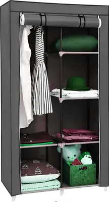 Produktbild von Látková šatníková skriňa Skladacia šatníková skriňa Šatníková skriňa 170x90x45cm Šatníková skriňa z látky so zipsom s 1 tyčou na šaty a policami Skladacia tyč na šaty Retoo