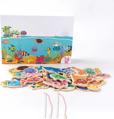 Produktbild von Magnetisches Angelspiel aus Holz, Feinmotorik, magnetisches Fischfang- und Zählspielzeug für Vorschulkinder