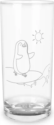 Produktbild von Mr. & Mrs. Panda Glasbecher Pinguin Surfer 400 ml - Transparent - Geschenk, Glas, Urlaub, Portugal, Tumbler, Optimistisch, Trinkglas, Motiviert, Hawaii, Surfen