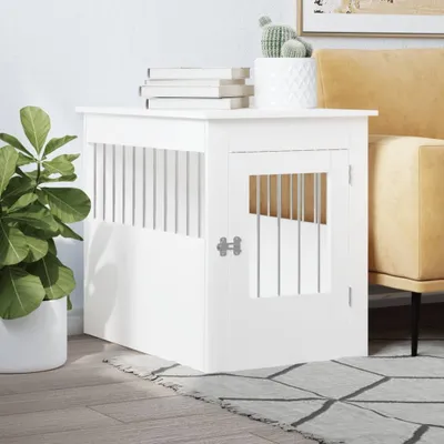 Produktbild von Design Hundekäfig im Möbelstil Weiß 55x80x68 cm Holzwerkstoff, Hunde-Transportboxen 2024 Neu