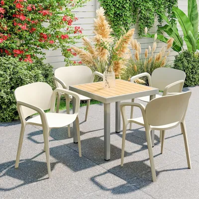 Immagine prodotto di MODFU Outdoor 4 pezzi poltrone da giardino Sedie da balcone resistenti ai raggi UV con bracciolo e schienale caricabili fino a 120 kg, bianco