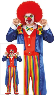 A clown costume displayed on a model, with a smaller inset image of the same costume.