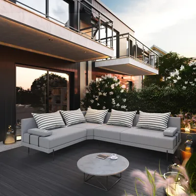 Produktbild von TRADA Gartensofa lounge set Bahama M Streifen grau Gartenmöbel set Wasserabweisend Stoff Links L-form