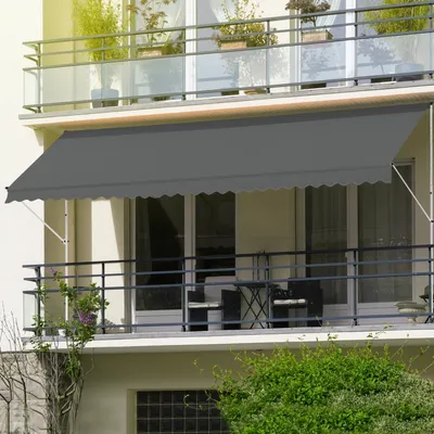 Produktbild von ML-Design Klemmmarkise 250 x 120 cm, Grau, höhenverstellbar, ohne Bohren, UV-beständig, Einziehbar Manuell, aus Metall und Polyester, Markise mit Handkurbel, Balkonmarkise Sonnenschutz Balkon