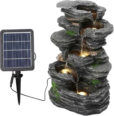 Obrázok produktu pre Solárny fontánový systém pre vonkajšie použitie, prírodný kaskádový model. Solárny fontánový systém s LED osvetlením, veľký záhradný fontánový systém pre záhradu, terasu a balkón
