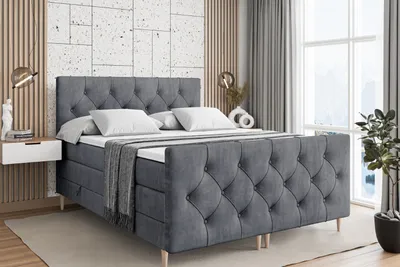 Produktbild von ALTDECOR Boxspringbett mit Holz Füßen, Matratze und Lattenrost, Topper, Fußteil, Polsterbett mit Bettkasten, Bett mit Stauraum H3- und H4- Matratze -MIRAGE-FD-Z KING-200x200 - Dunkelgrau Casablanca