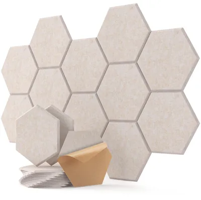 Image de Panneaux acoustiques muraux - Autocollant - 30 x 26 x 0,9 cm - Lot de 12 - Beige