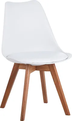 Produktbild von Esszimmerstuhl Weiße Sitzschale & -Polster Kunstleder Stuhlbeine Massivholz Akazienfarben LOVELACE