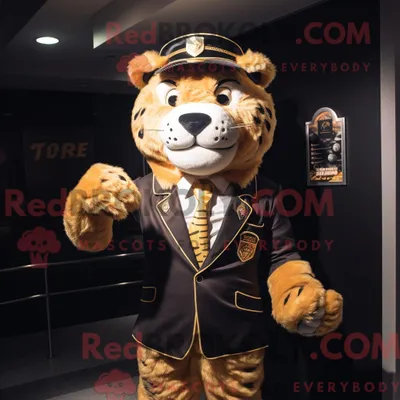 Produktbild von Goldener REDBROKOLY Tiger als Maskottchenkostüm mit Jacke und Krawattennadeln
