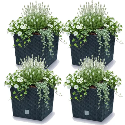 Produktbild von Blumentopf 4er Set Pflanztopf Blumenkasten mit Einsatz anthrazit, Kunststoff