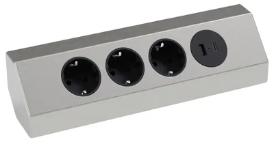 Produktbild von kalb | Ecksteckdosenleiste 4-fach 3x 230V und 2x USB Anschluss silber/schwarz