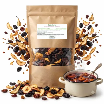 Produktbild von Trockenobst für Kompott 2 kg (2 x 1 kg) – Pflaumen, Äpfel, Birnen – ungeschwefelt, ohne Konservierungsstoffe