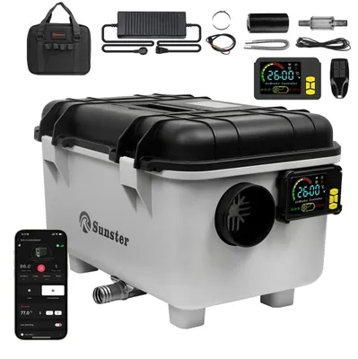 Image de Chauffage diesel - Chauffage à air 8 kW - 12/24 V et 110–240 V - Application Bluetooth - Mode chauffage et ventilation - Télécommande LCD - Réservoir de 6 litres