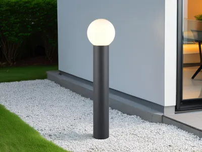 Produktbild von LED Wegeleuchte Anthrazit mit Glaskugel Pollerleuchte Gartenbeleuchtung, H: 80cm