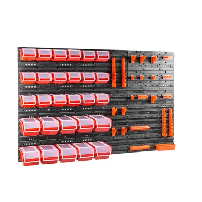 Produktbild von Werkstattwandregal Werkzeughalter Stapelboxen wandplatten mit boxen Sortierregal 28 stck. Box mit Deckel Wandregal 120 x 80 cm Werkzeugtrager Schüttenregal Sichtlagerkästen Kunststoff Lagersystem