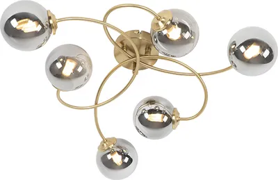 Produktbild von QAZQA - Landhaus I Vintage Moderne Deckenleuchte I Deckenlampe I Lampe I Leuchte Gold I Messing 6-Lichter mit Rauchglas - Athen I Wohnzimmer I Schlafzimmer - Organisch - LED geeignet G9