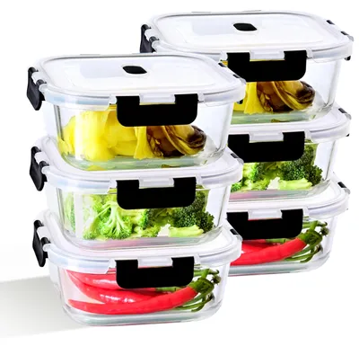 6er-Set Glasvorratsdosen 1200 ml mit Deckel, BPA-frei, mikrowellengeeignet