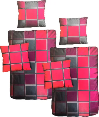 Produktbild von Hochwertige Baumwolle Bettwäsche Kariert Rot Schwarz 135x200 80x80cm: 4 tlg.