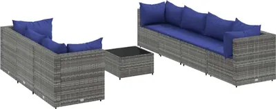 Immagine prodotto di vidaXL set salotto da giardino 8 pezzi con cuscini in polirattan grigio