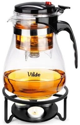 Obrázek produktu pro Vilde | Čajová konvice 1,65 l - Skleněná konvice se sítkem - s ohřívačem - Černá