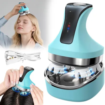 Produktbild von Elektrisches Kopfmassagegerät mit 4 Massageköpfen – IPX7 wasserdicht, 4 Modi, kabellos handliches Massagegerät für Kopfhaut, Gesicht, Nacken, Geschenk