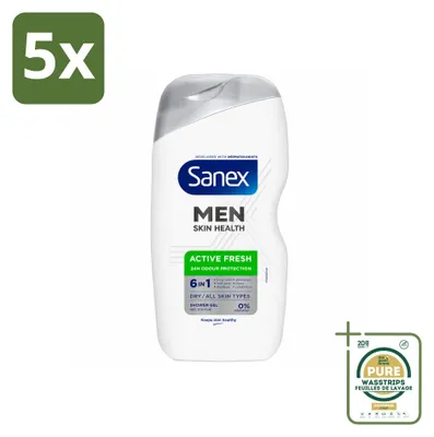 Image de 5 x Gel douche Sanex Men Active Fresh, 6-en-1 - 400 ml - Lot de 5