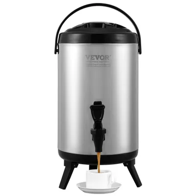 Productafbeelding van Heet- en koudwaterdispenser. Drankenautomaat van 7,6 liter, roestvrij staal. Heet- en koudwaterfontein. Drankenautomaat met tappen en handvat, geschikt voor koffie, water en sap. Isolatiekan voor cafés, bars