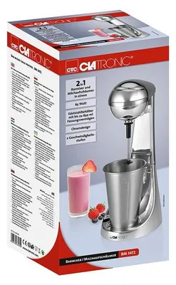 Produktbild von Clatronic Barmixer u. Milchaufschäumer in Einem | Smoothie Maker mit 650ml Edelstahlbehälter u. praktischem Becherhalter | 2 Stufen 65W | BM 3472