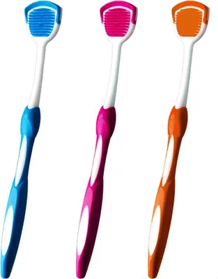 Produktbild von Zungenbürsten Set Zungenschaber 3 Stück Blau Orange Rot