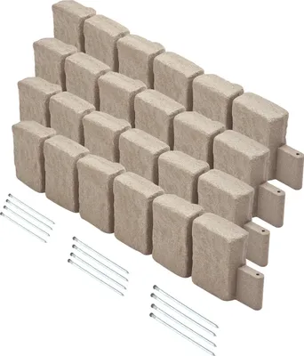 Produktbild von Beeteinfassung Steinoptik - Rasenkante & Beetumrandung - 120 x 10 x 23 cm - Flexible - Mit Verankerungsspitzen - UV- & Witterungsbeständig - Für Einfahrten & Gehwege - Beige