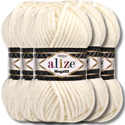 Immagine prodotto di Alize 5x 100g Superlana Megafil, filato spesso, tinta unita, ideale per uncinetto e maglia (Color crema chiaro - 62)