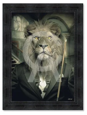 Image de Cadre en bois avec impression en PVC vernis "Lion Mafia" - Noir - 63 x 140 cm - Collection Binet