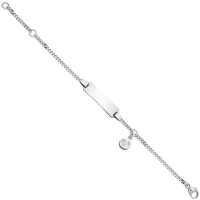 Produktbild von Schildband Babyfüße mit Panzerkette 14cm aus 925 Silber, rhodiniert teilmatt