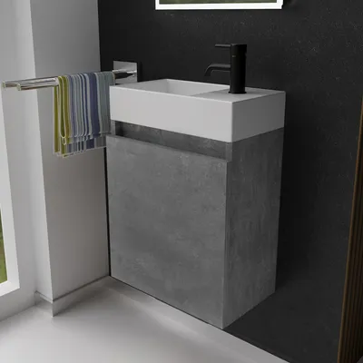 Produktbild von Alpenberger Gäste WC Waschbecken mit Unterschrank 45 cm | Badezimmerschrank Schmal | Badmöbel Set Waschplätze für Kleine Bäder | Waschbeckenunterschrank